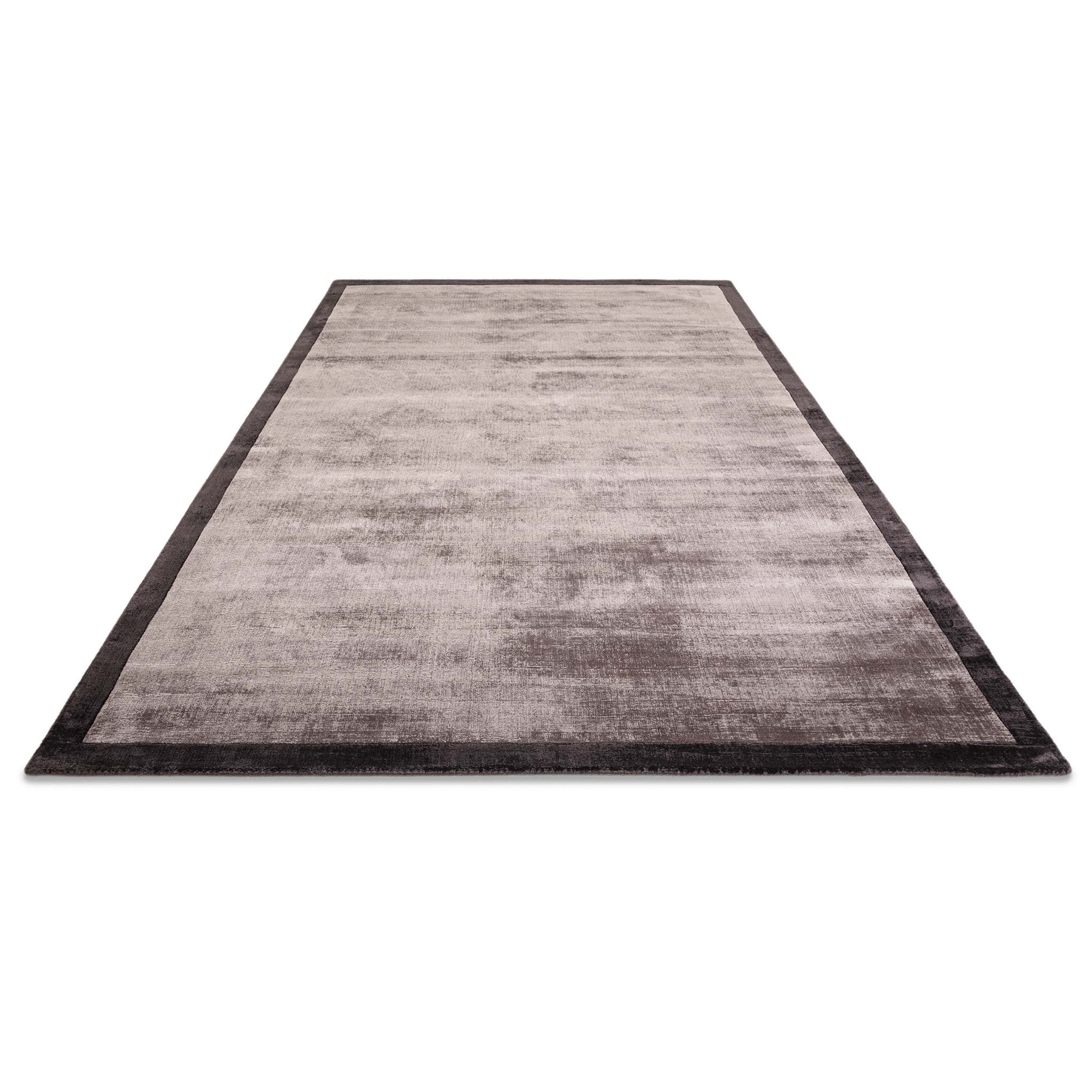 Hand Woven Viscose Rug with Border in Charcoal and Moleskin